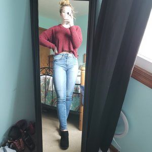 Burgundy Cropped Fluffy Sweater